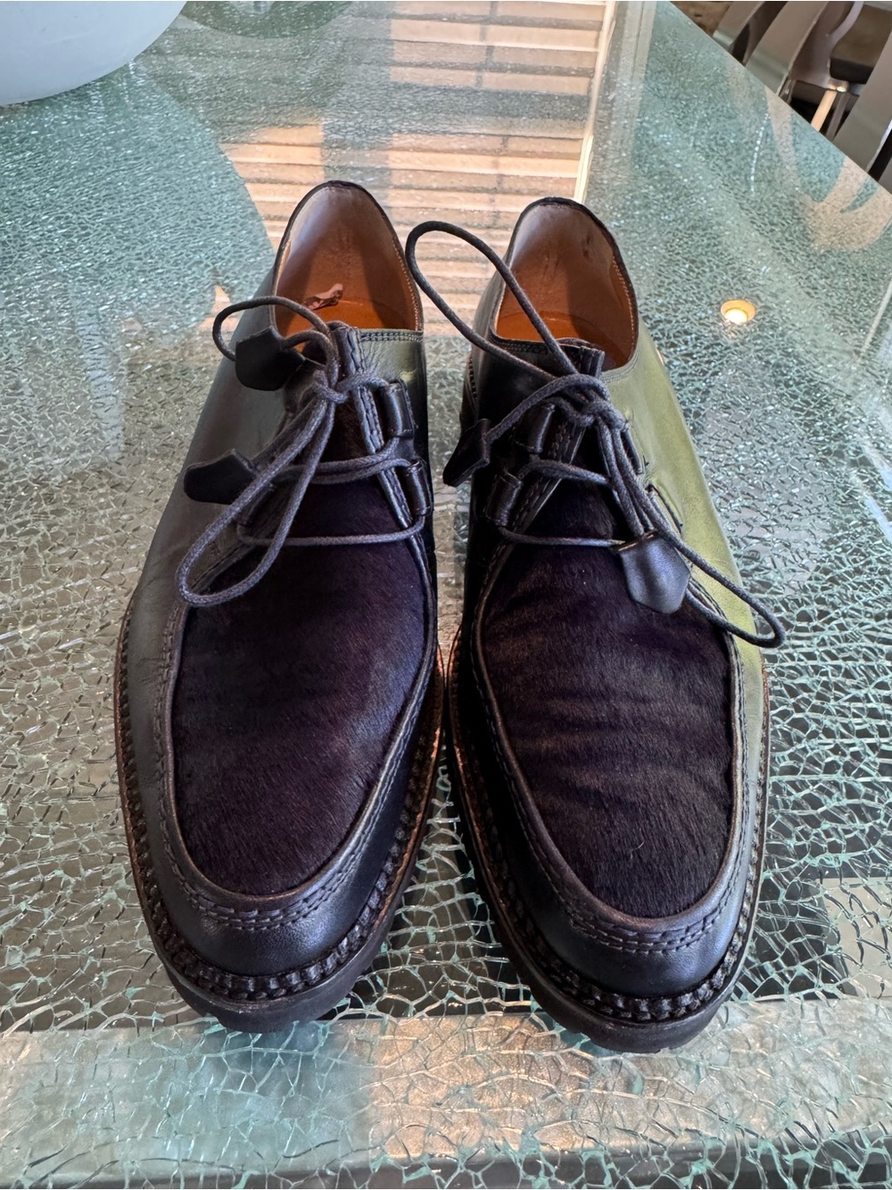 ANN MASHBURN Black Leather & Pony-Hair Lace-Up Oxfords 9.5 -10